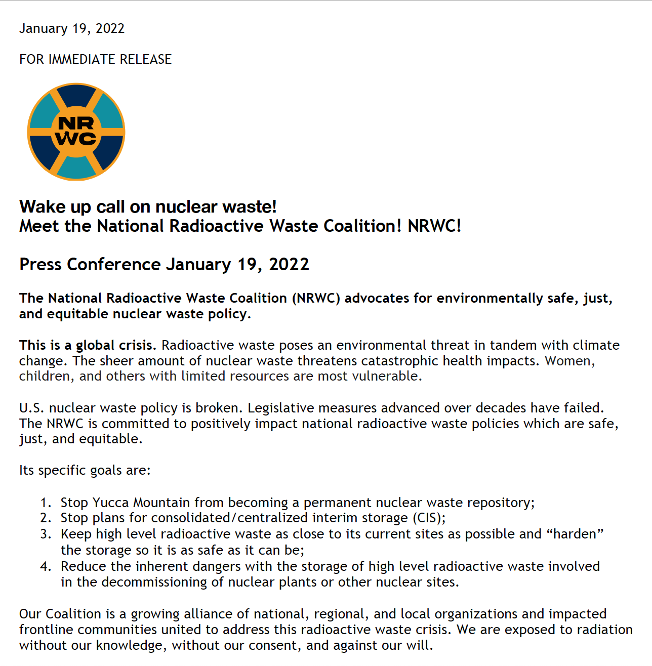 NRWC Launch Letter